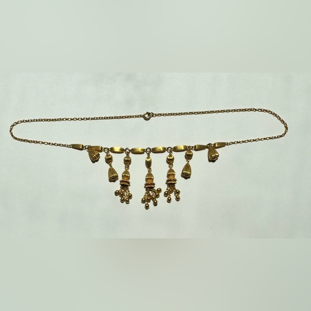 Unique Gold-toned Necklace with bell & bead dangles